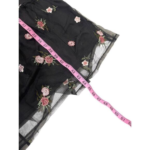 H&M Black Floral Appliqué Mesh Puff Sleeve Midi Dress Fairy Whismigoth Womens XS - Picture 8 of 8